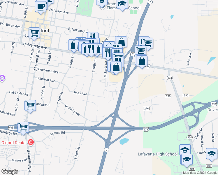 map of restaurants, bars, coffee shops, grocery stores, and more near 132 Fallsgrove Drive in Oxford