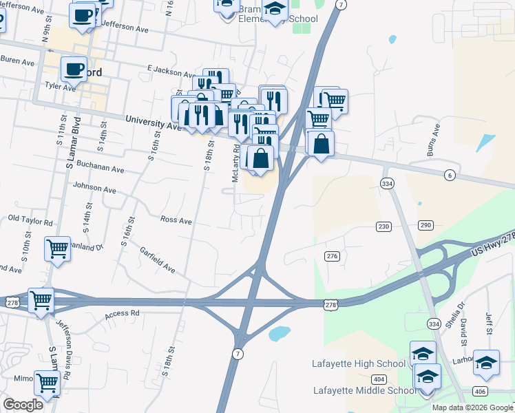 map of restaurants, bars, coffee shops, grocery stores, and more near 124 Fallsgrove Drive in Oxford