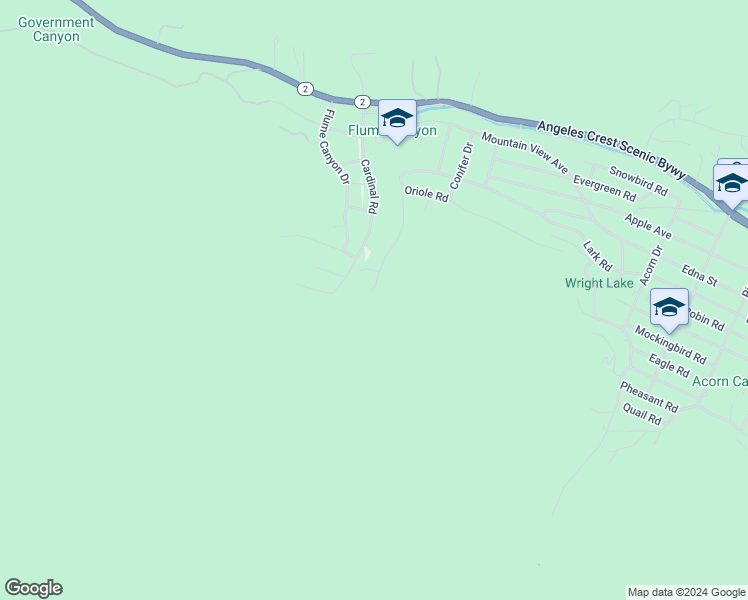 map of restaurants, bars, coffee shops, grocery stores, and more near Lark Drive in Wrightwood