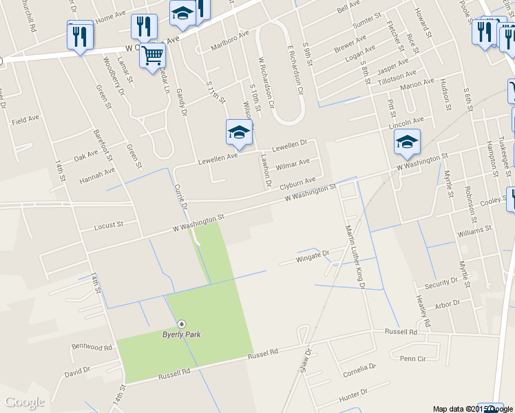 map of restaurants, bars, coffee shops, grocery stores, and more near 601 West Washington Street in Hartsville