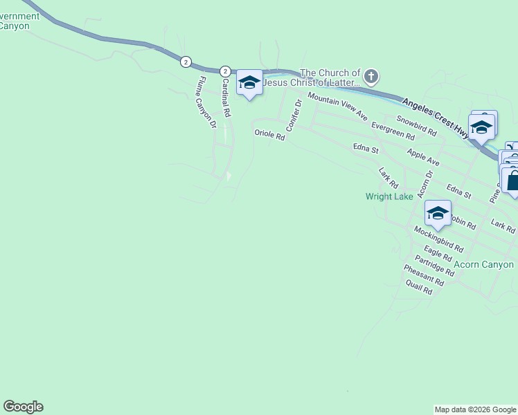 map of restaurants, bars, coffee shops, grocery stores, and more near 460 Lark Drive in Wrightwood