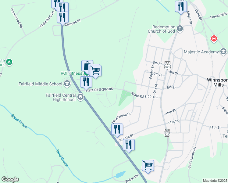 map of restaurants, bars, coffee shops, grocery stores, and more near 206 Chatham Circle in Winnsboro