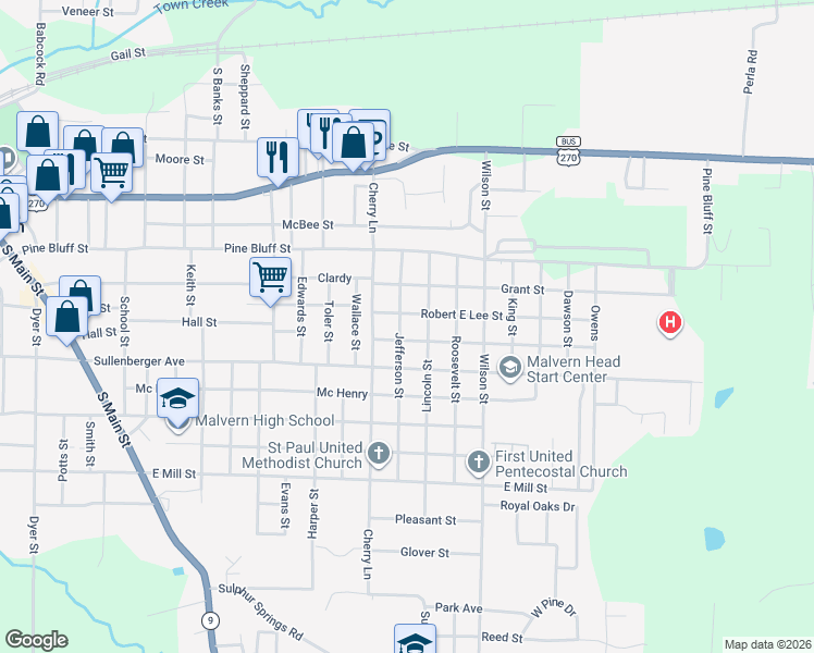 map of restaurants, bars, coffee shops, grocery stores, and more near 1021 Jefferson Street in Malvern