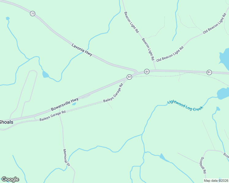 map of restaurants, bars, coffee shops, grocery stores, and more near 145 Baileys Garage Road in Bowersville