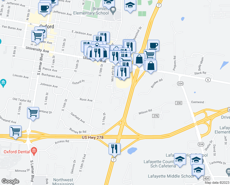map of restaurants, bars, coffee shops, grocery stores, and more near 128 Fallsgrove Drive in Oxford