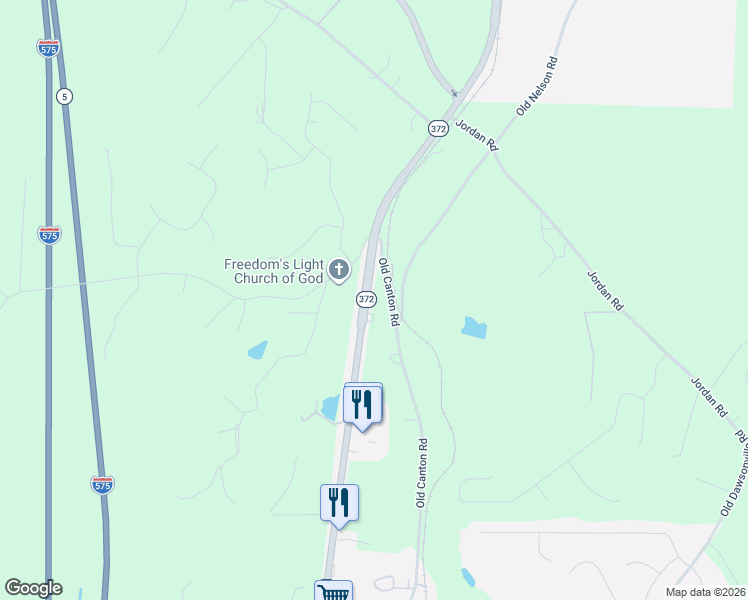 map of restaurants, bars, coffee shops, grocery stores, and more near 10494 Ball Ground Highway in Ball Ground