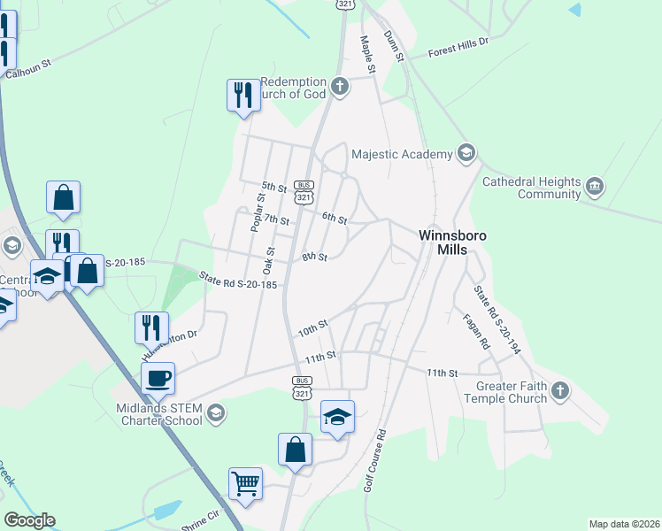 map of restaurants, bars, coffee shops, grocery stores, and more near 260 8th Street in Winnsboro