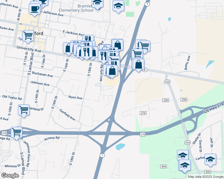 map of restaurants, bars, coffee shops, grocery stores, and more near 124 Fallsgrove Drive in Oxford