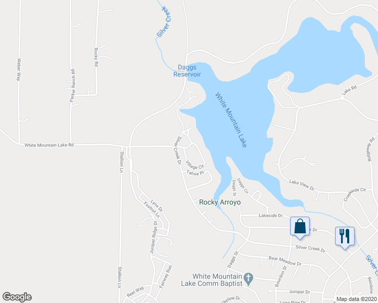 map of restaurants, bars, coffee shops, grocery stores, and more near 1991 North Village Circle in Show Low