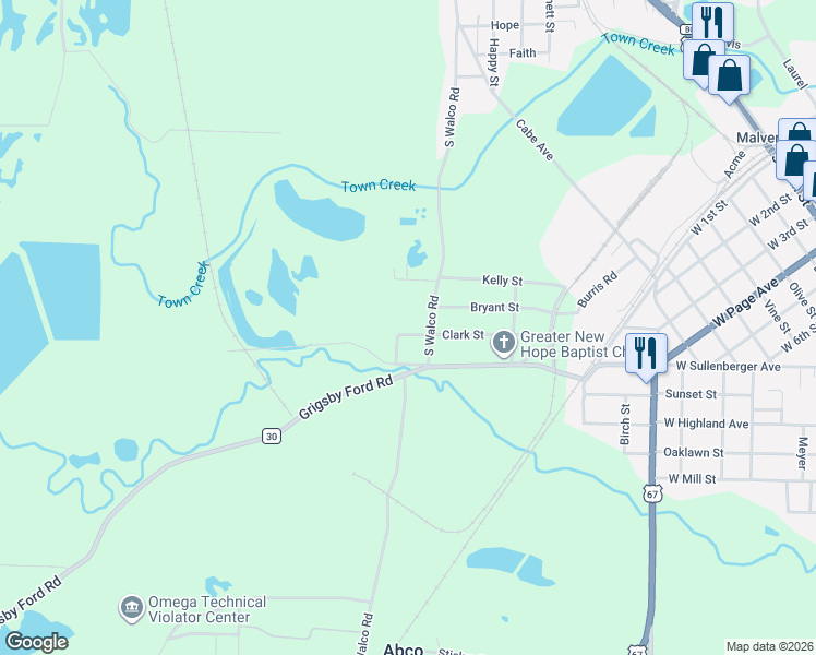 map of restaurants, bars, coffee shops, grocery stores, and more near 1519 Clark Street in Malvern