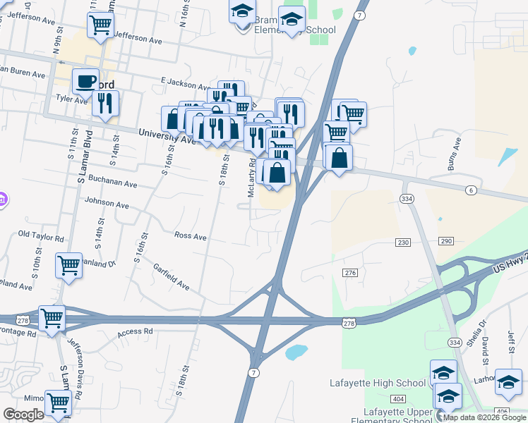 map of restaurants, bars, coffee shops, grocery stores, and more near 124 Fallsgrove Drive in Oxford