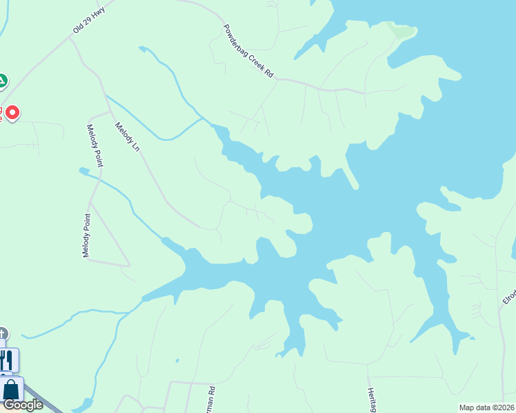 map of restaurants, bars, coffee shops, grocery stores, and more near 95 Melody Farms Drive in Hartwell