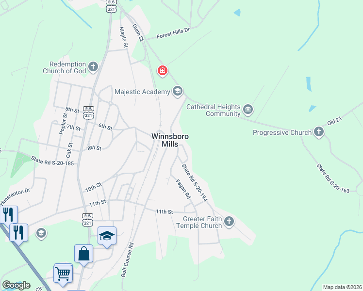 map of restaurants, bars, coffee shops, grocery stores, and more near 211 Golf Course Road in Winnsboro