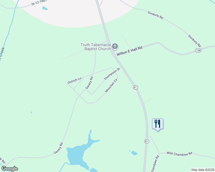 map of restaurants, bars, coffee shops, grocery stores, and more near 1120 Mouchet Circle in Starr