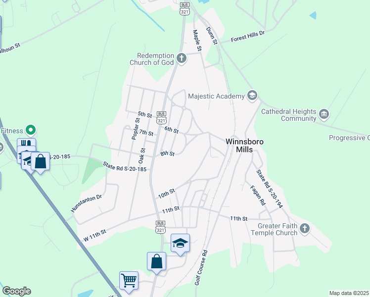 map of restaurants, bars, coffee shops, grocery stores, and more near 345 State Road S-20-192 in Winnsboro