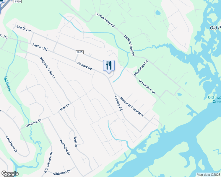 map of restaurants, bars, coffee shops, grocery stores, and more near 1188 Factory Road in Hampstead