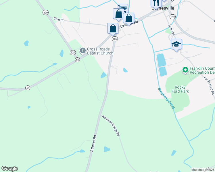 map of restaurants, bars, coffee shops, grocery stores, and more near 8400-8444 Athens Road in Carnesville