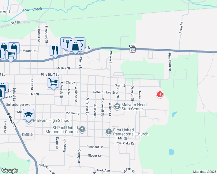 map of restaurants, bars, coffee shops, grocery stores, and more near 827 Wilson Street in Malvern