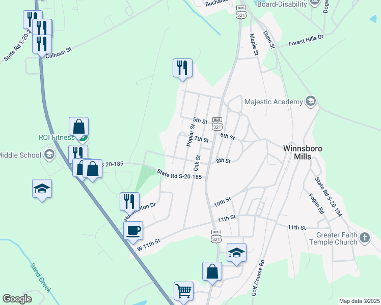 map of restaurants, bars, coffee shops, grocery stores, and more near 450 B Poplar Street in Winnsboro