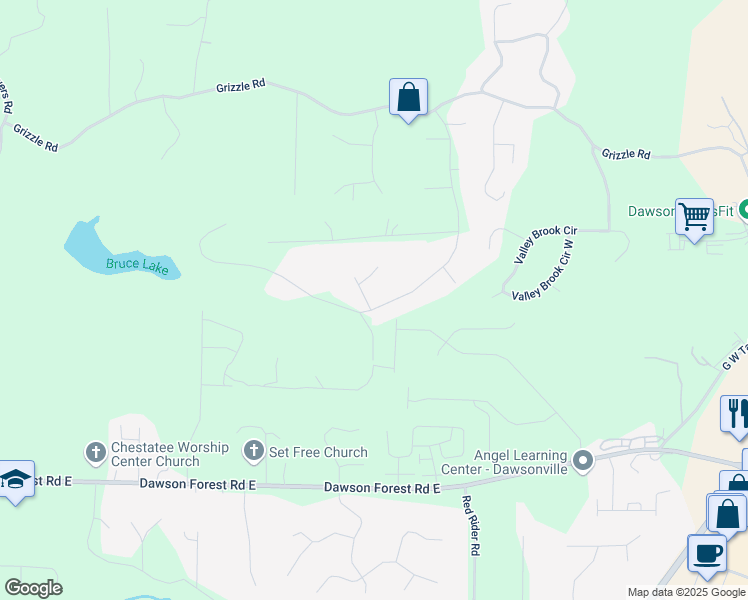 map of restaurants, bars, coffee shops, grocery stores, and more near 488 Mayapple Glen in Dawsonville