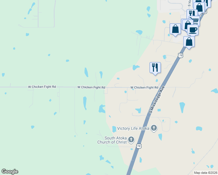map of restaurants, bars, coffee shops, grocery stores, and more near West Chicken Fight Road in Atoka