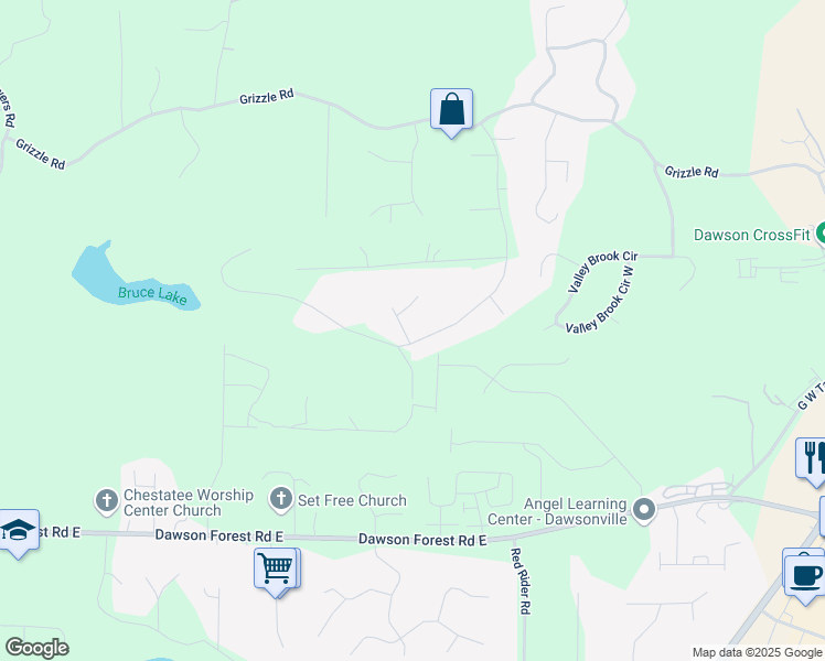 map of restaurants, bars, coffee shops, grocery stores, and more near 488 Mayapple Glen in Dawsonville