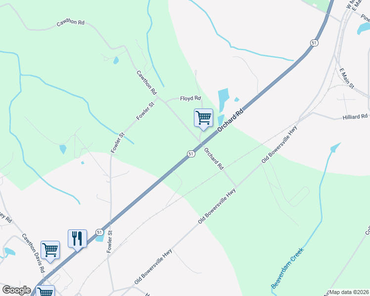 map of restaurants, bars, coffee shops, grocery stores, and more near 6581 Georgia 17 in Canon