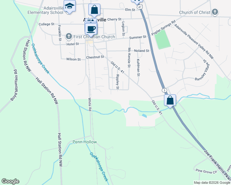 map of restaurants, bars, coffee shops, grocery stores, and more near 106 Bruce St in Adairsville