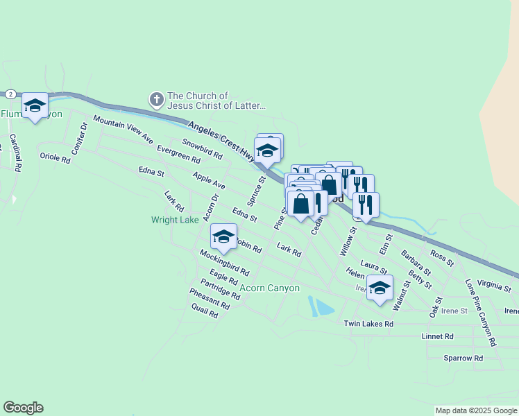 map of restaurants, bars, coffee shops, grocery stores, and more near 1149 Apple Avenue in Wrightwood