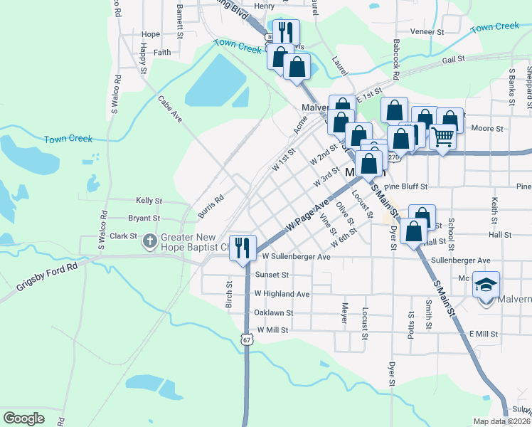 map of restaurants, bars, coffee shops, grocery stores, and more near 606 West 3rd Street in Malvern