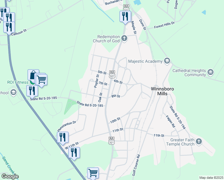 map of restaurants, bars, coffee shops, grocery stores, and more near 350 State Road S-20-415 in Winnsboro