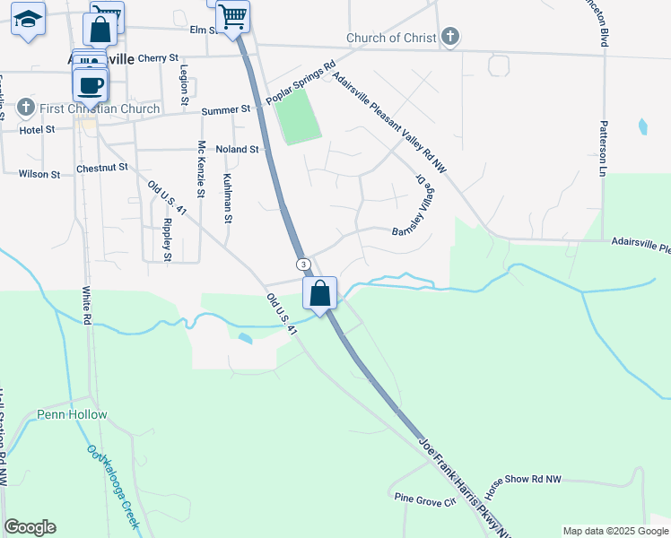 map of restaurants, bars, coffee shops, grocery stores, and more near 20 Anna Place in Adairsville