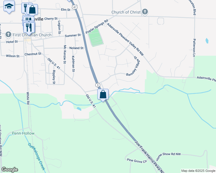 map of restaurants, bars, coffee shops, grocery stores, and more near 20 Anna Place in Adairsville