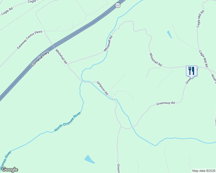 map of restaurants, bars, coffee shops, grocery stores, and more near 4208 Simpson Road in Gainesville