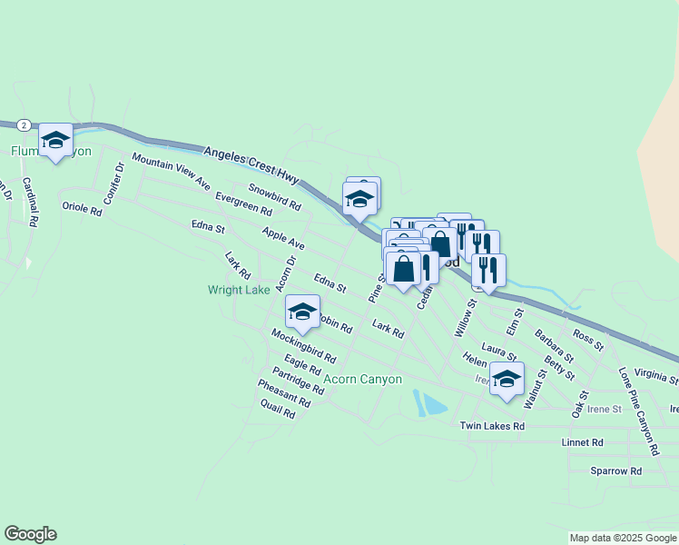 map of restaurants, bars, coffee shops, grocery stores, and more near 1131 Apple Avenue in Wrightwood