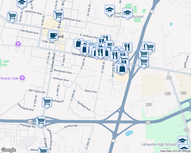 map of restaurants, bars, coffee shops, grocery stores, and more near 1637 Oxford Place in Oxford