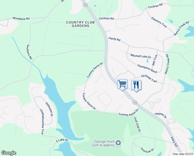map of restaurants, bars, coffee shops, grocery stores, and more near 730 Stonington Court in Gainesville
