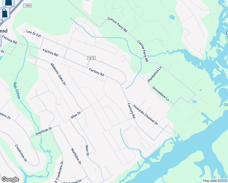 map of restaurants, bars, coffee shops, grocery stores, and more near 1188 Factory Road in Hampstead