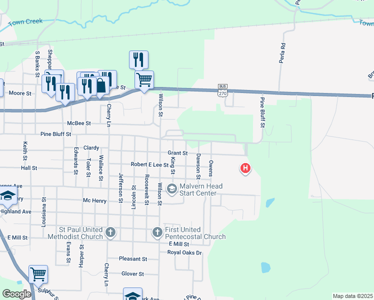 map of restaurants, bars, coffee shops, grocery stores, and more near 1928 Grant Street in Malvern