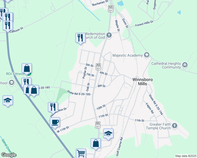 map of restaurants, bars, coffee shops, grocery stores, and more near 350 State Road S-20-415 in Winnsboro