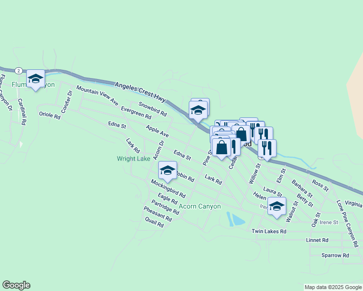map of restaurants, bars, coffee shops, grocery stores, and more near 1131 Apple Avenue in Wrightwood