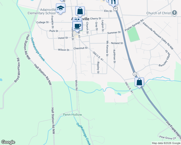 map of restaurants, bars, coffee shops, grocery stores, and more near 326 South Main Street in Adairsville