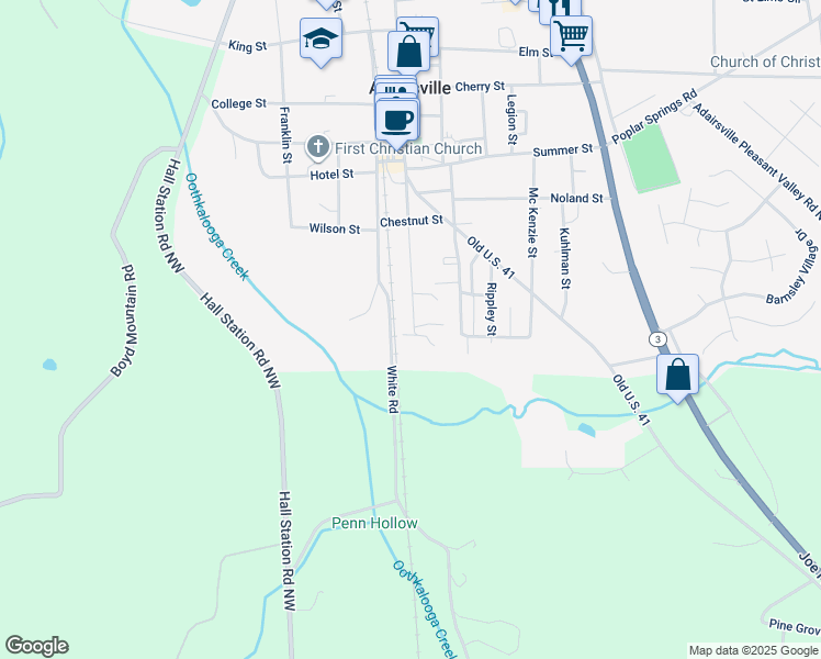 map of restaurants, bars, coffee shops, grocery stores, and more near 324 South Main Street in Adairsville