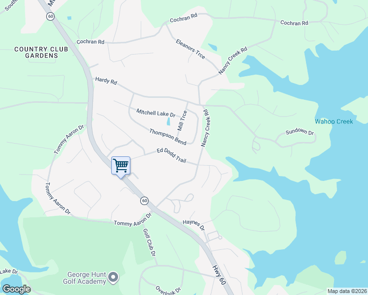 map of restaurants, bars, coffee shops, grocery stores, and more near 3582 Thompson Bend in Gainesville