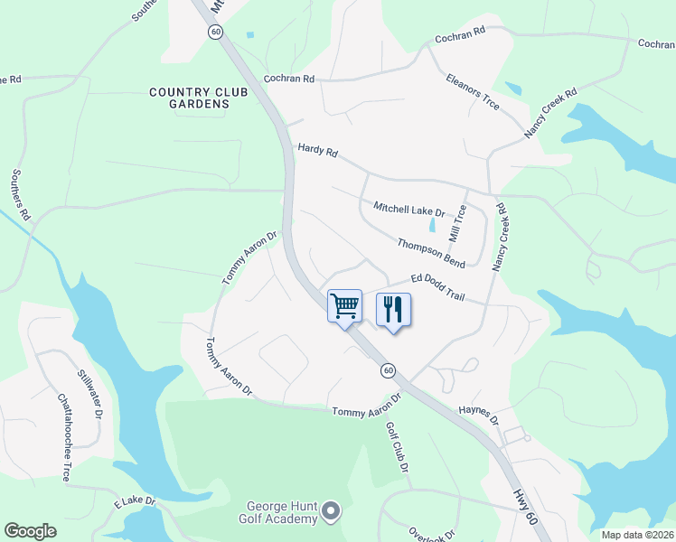 map of restaurants, bars, coffee shops, grocery stores, and more near 3482 Mill Stone Drive in Gainesville