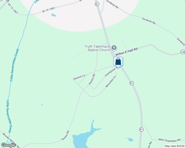 map of restaurants, bars, coffee shops, grocery stores, and more near 2305 Gentry Road in Starr