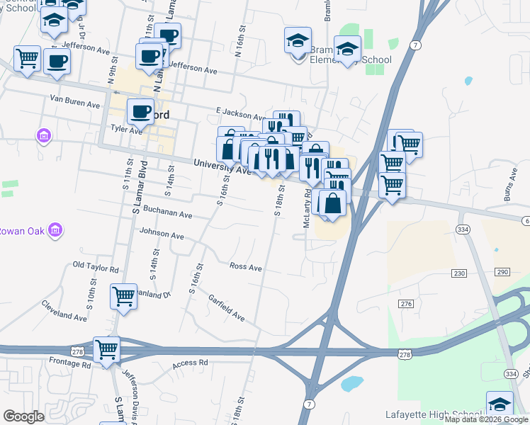map of restaurants, bars, coffee shops, grocery stores, and more near 1601-1637 Oxford Place in Oxford