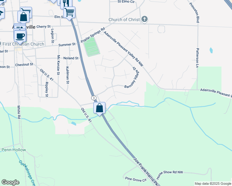 map of restaurants, bars, coffee shops, grocery stores, and more near 10 Madison Lane in Adairsville