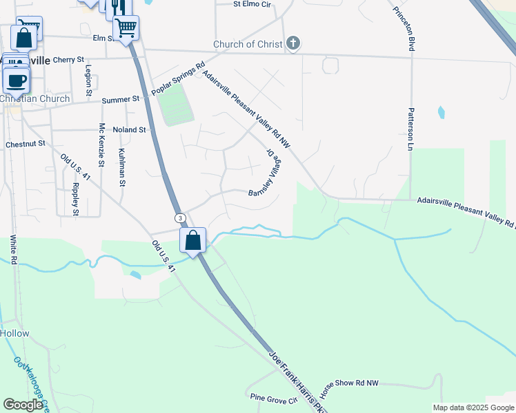 map of restaurants, bars, coffee shops, grocery stores, and more near 23 Madison Lane in Adairsville