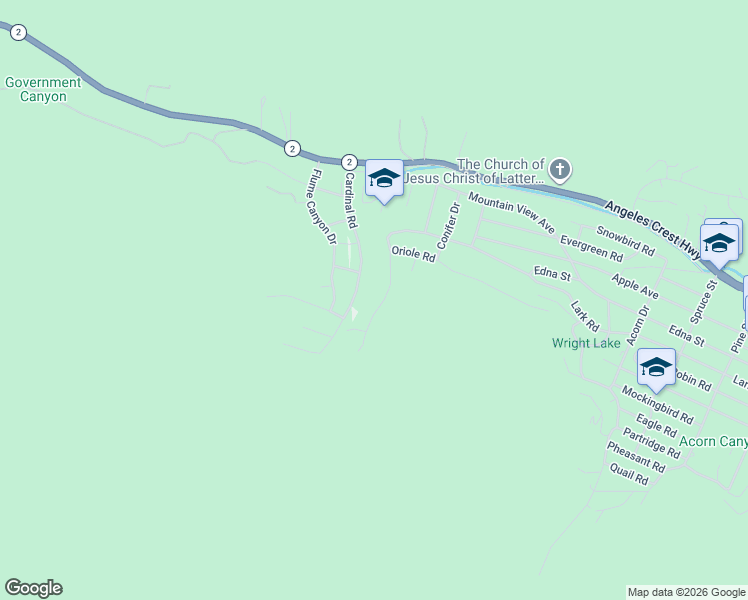 map of restaurants, bars, coffee shops, grocery stores, and more near 518 Lark Drive in Wrightwood